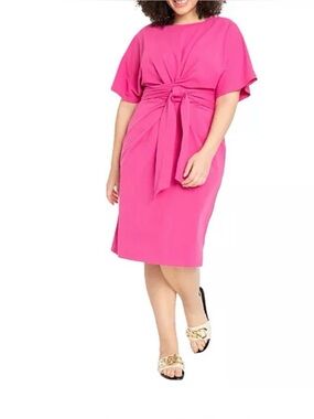 Eloquii Pink Cross Front Flutter Sleeve Dress